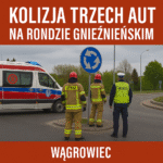 Kolizja trzech aut na rondzie Gnieźnieńskim w Wągrowcu